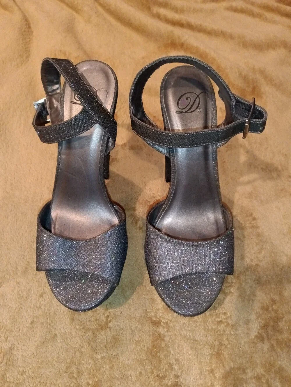 Women's Glitter Platform High Heel Sandals - Dark Gray Silver